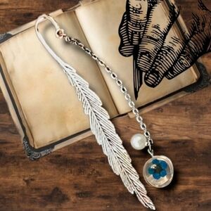 1 Pc Silver Feather Bookmark with Glass Ball w flower